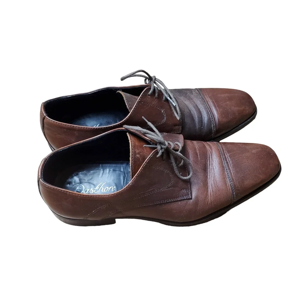 Dasthon‎ Mens Brown Leather Square Toe Oxford Dress Shoes Size US 10 EU 43